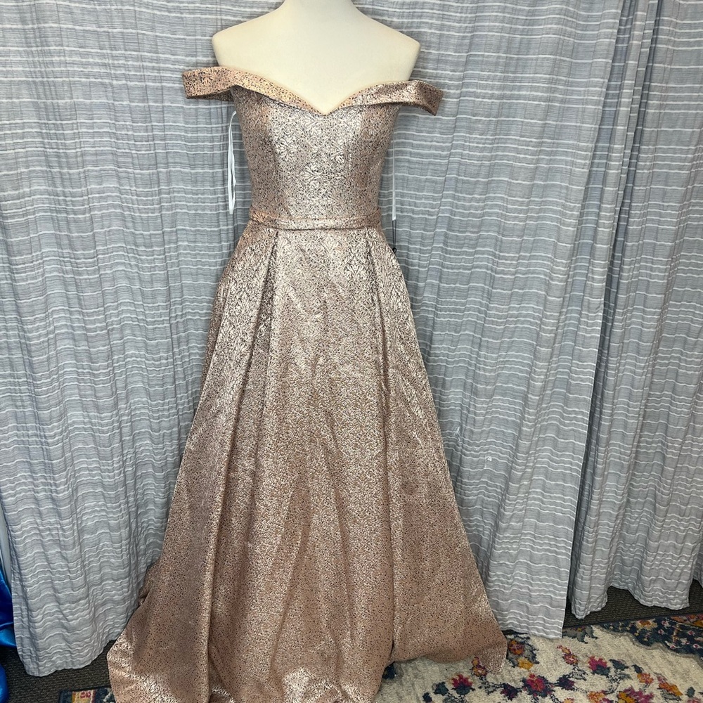 Glamorous Strapless Blush Metallic Gown